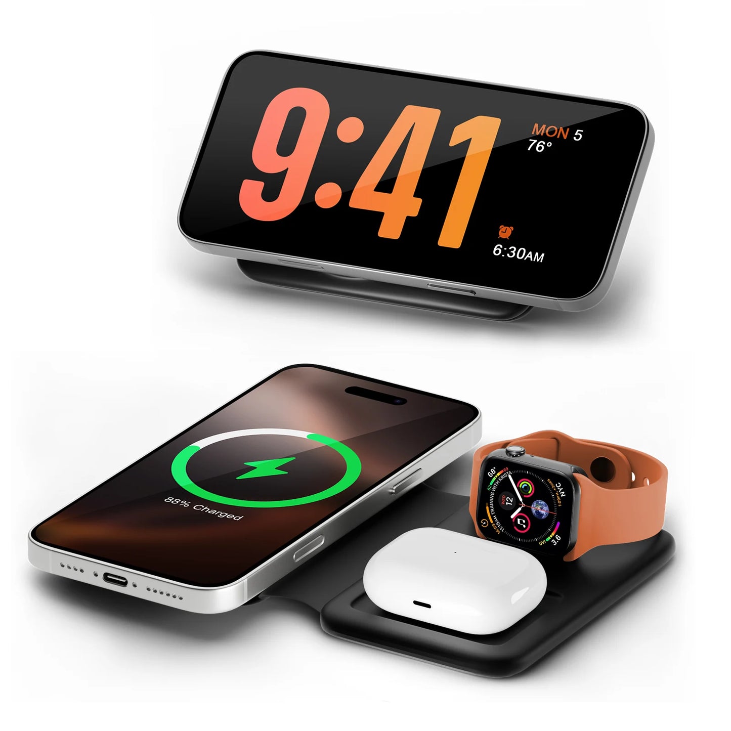 3 in 1 Wireless Charger Station Magnetic Foldable 15W for Apple Devices Iphone 16 15 14 13 12 Pro/Pro Max/Plus/Watch & Airpod