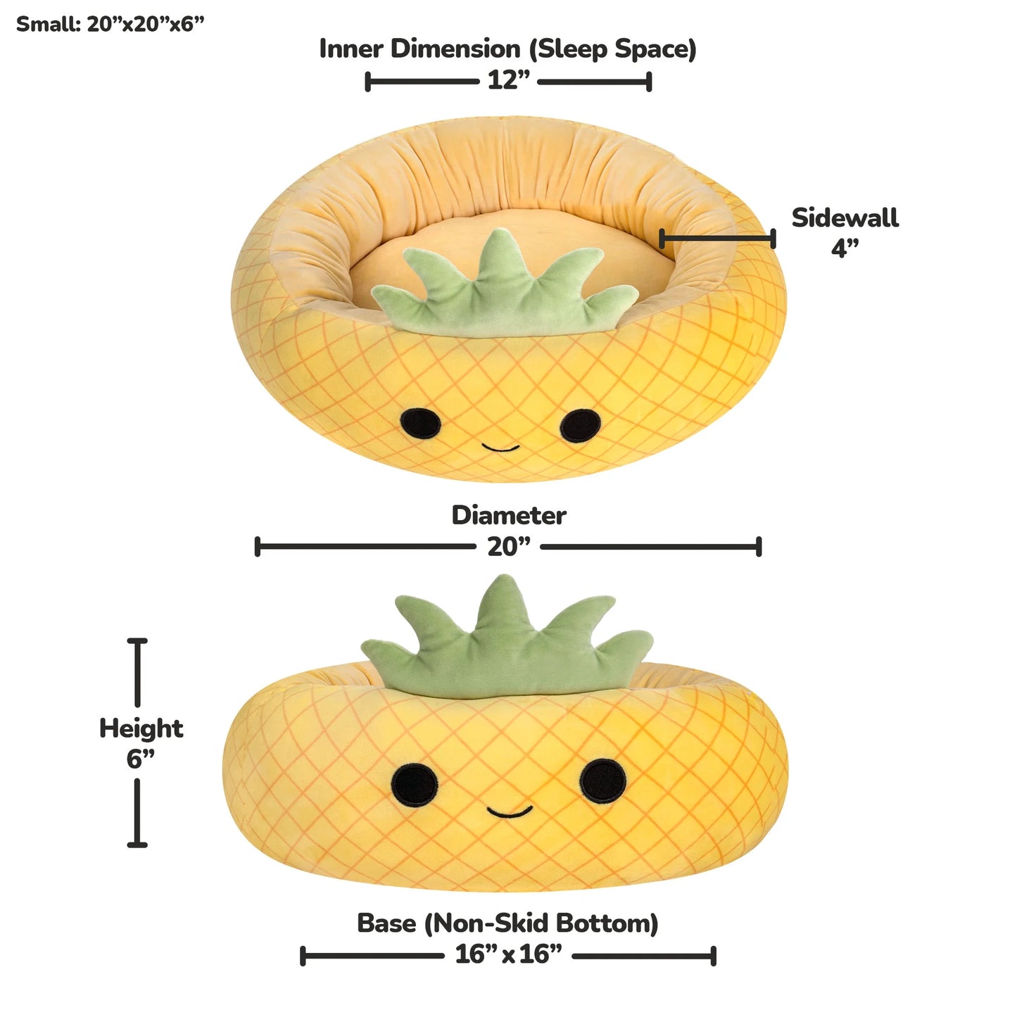 20 Inch Pineapple Pet Bed - Small Ultrasoft Official Plush Pet Bed