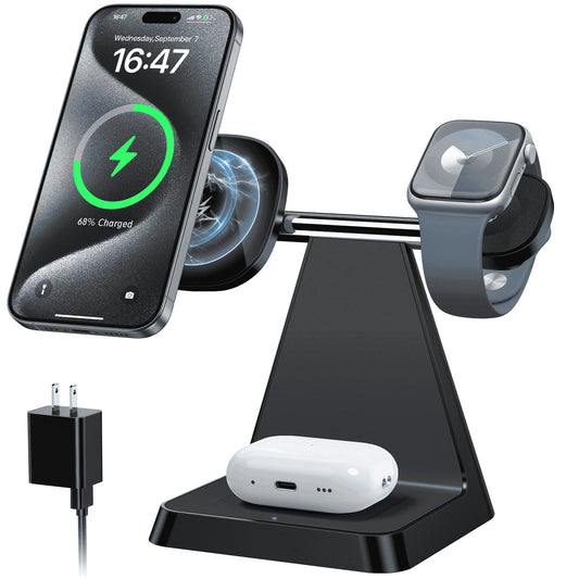 3 in 1 Charging Station: Wireless Charger Compatible for Iphone 16 15 14 13 12 Pro/Pro Max/Plus/Mini, Charging Dock Compatible for Airpods 2/3/Pro & Iwatch