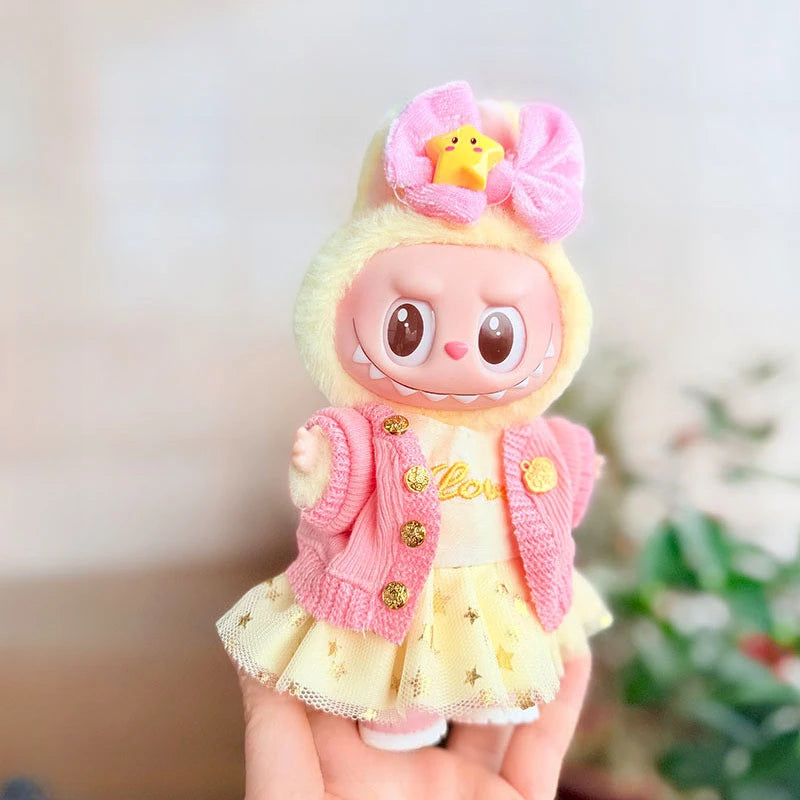 Mini Doll Outfit Accessories Set Cotton Sweater Skirt Clothing for 15-17Cm Ropa Labubu Dolls 10Cm Cotton Dolls