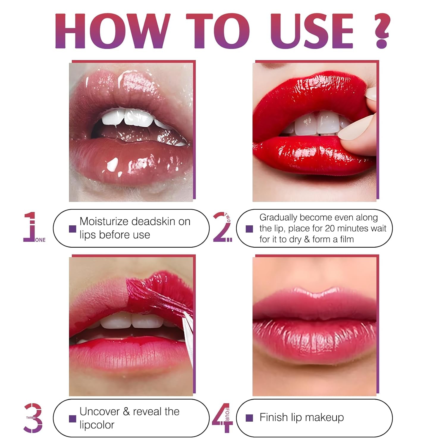 Lip Stain Peel off 3 Colors, Fruit Flavoured Long Lasting Tattoo Lip Liner Tint Waterproof Peel & Reveal Matte Finish Highly Pigmented Color Lipstick for Women Makeup Set with Brush & Tweezers