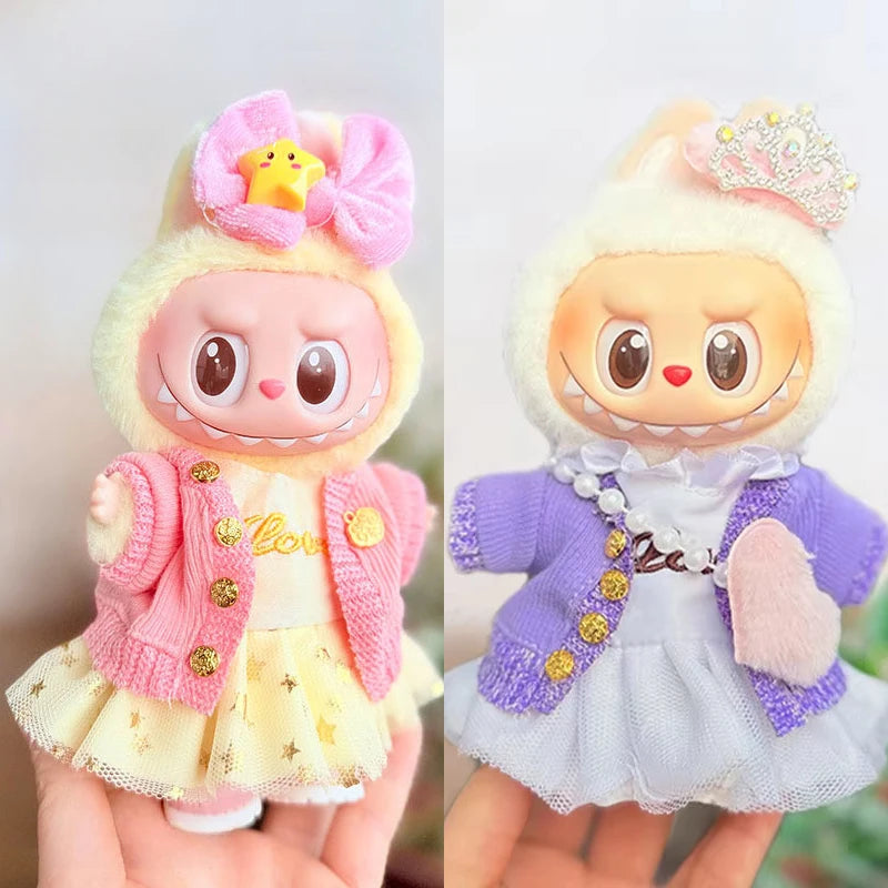 Mini Doll Outfit Accessories Set Cotton Sweater Skirt Clothing for 15-17Cm Ropa Labubu Dolls 10Cm Cotton Dolls