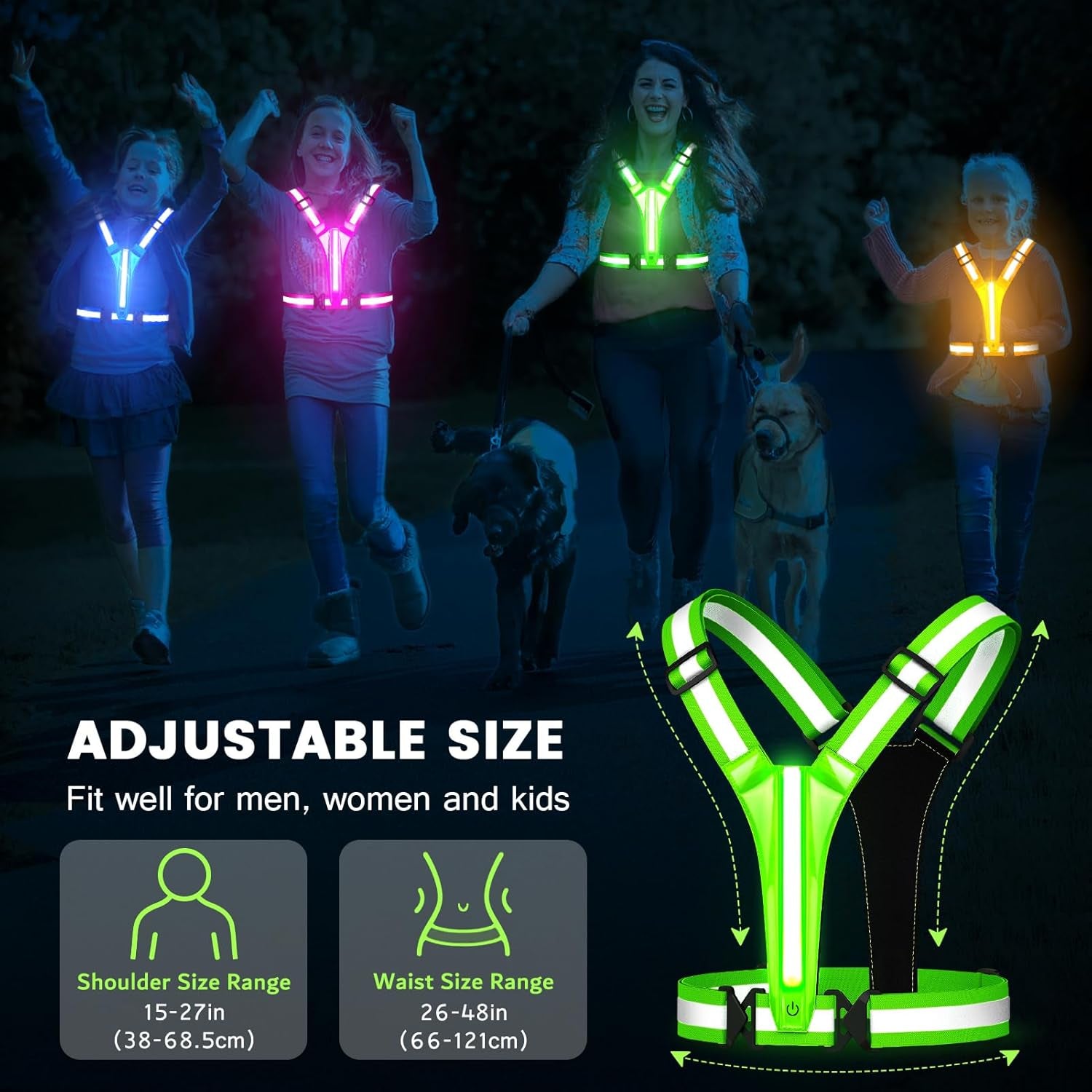 LED Reflective Running Vest Gear,Light up Vest Runners Night Walking USB Recharg