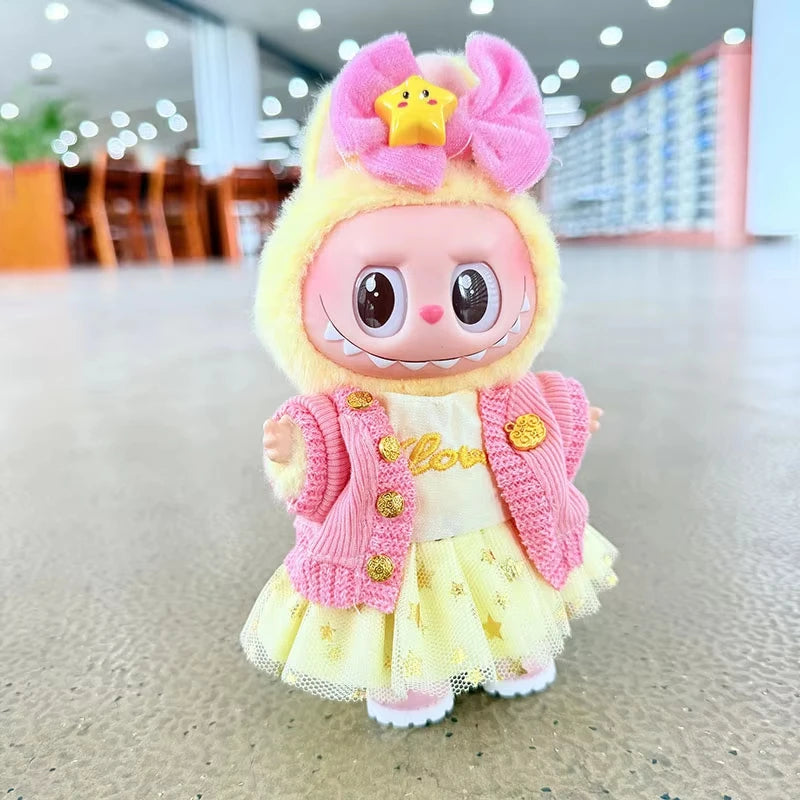 Mini Doll Outfit Accessories Set Cotton Sweater Skirt Clothing for 15-17Cm Ropa Labubu Dolls 10Cm Cotton Dolls