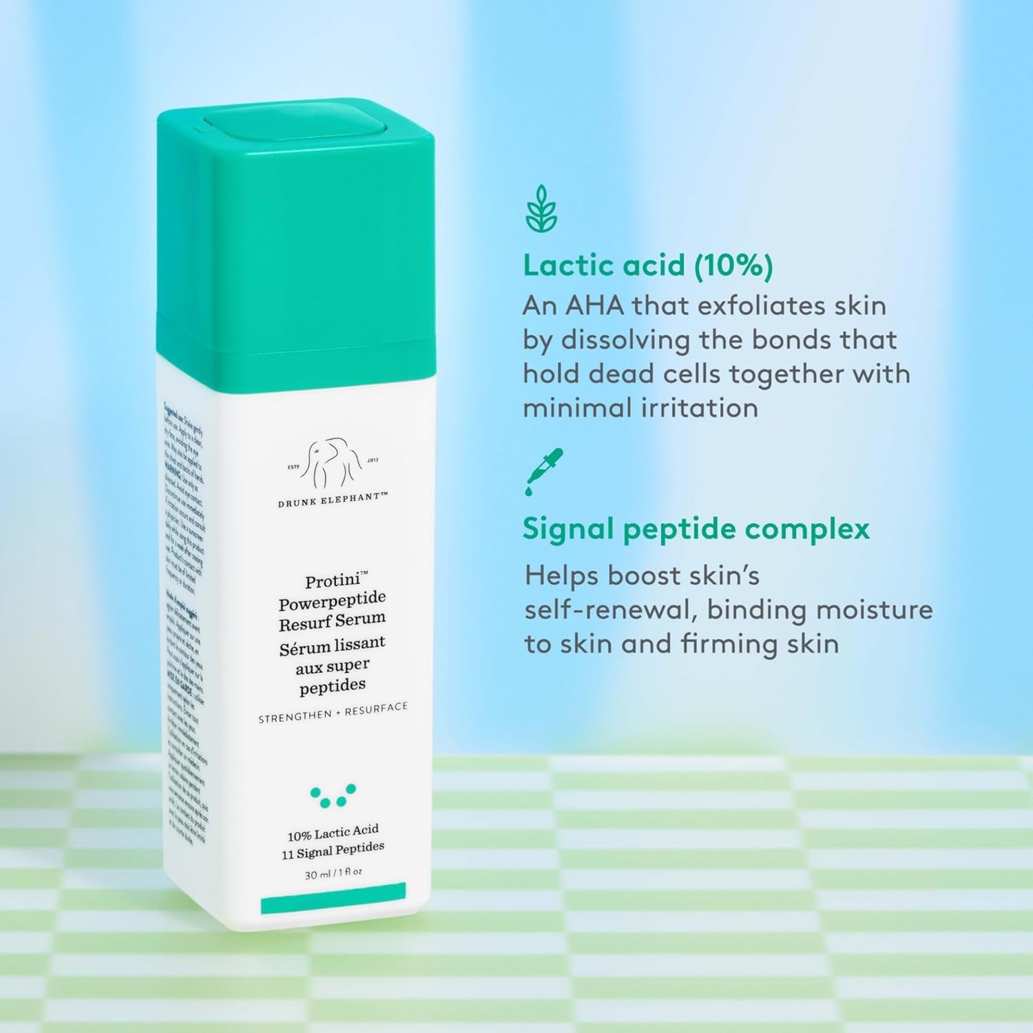 Protini Powerpeptide Resurf Serum - 30 Ml/1 Fl Oz - Exfoliating Lactic Acid AHA Serum - Clean Clinical Skincare - Cruelty-Free - Free of Essential Oils, Silicones, and Fragrance