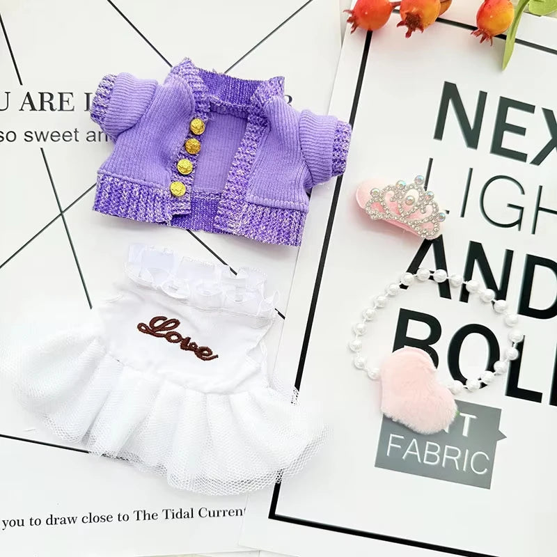 Mini Doll Outfit Accessories Set Cotton Sweater Skirt Clothing for 15-17Cm Ropa Labubu Dolls 10Cm Cotton Dolls