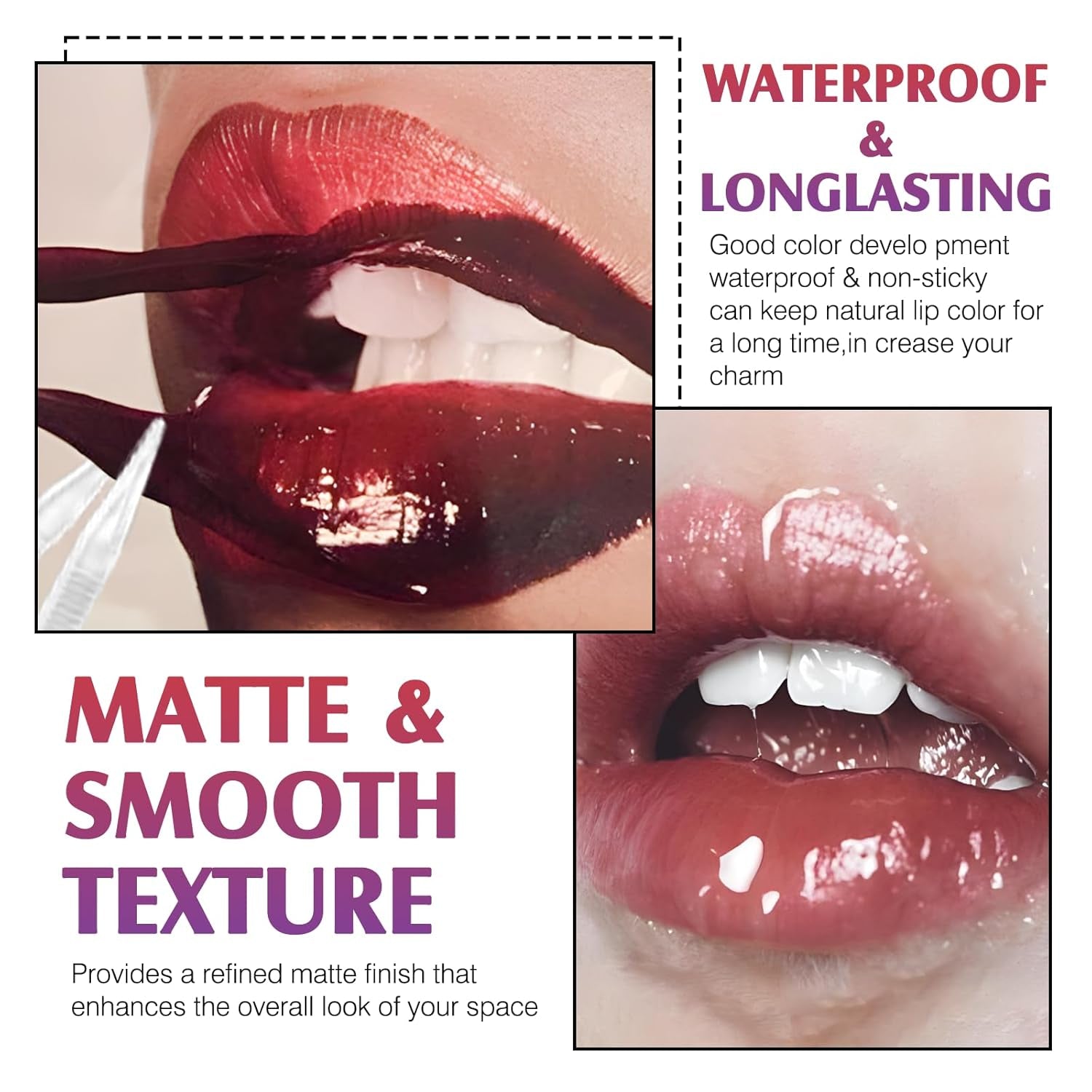Lip Stain Peel off 3 Colors, Fruit Flavoured Long Lasting Tattoo Lip Liner Tint Waterproof Peel & Reveal Matte Finish Highly Pigmented Color Lipstick for Women Makeup Set with Brush & Tweezers