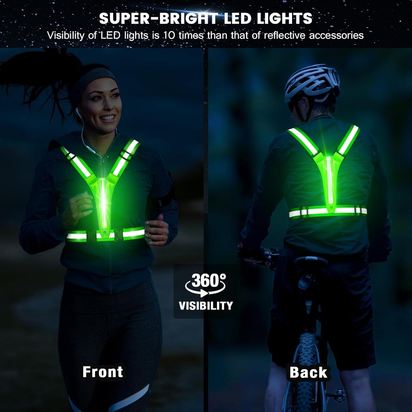LED Reflective Running Vest Gear,Light up Vest Runners Night Walking USB Recharg