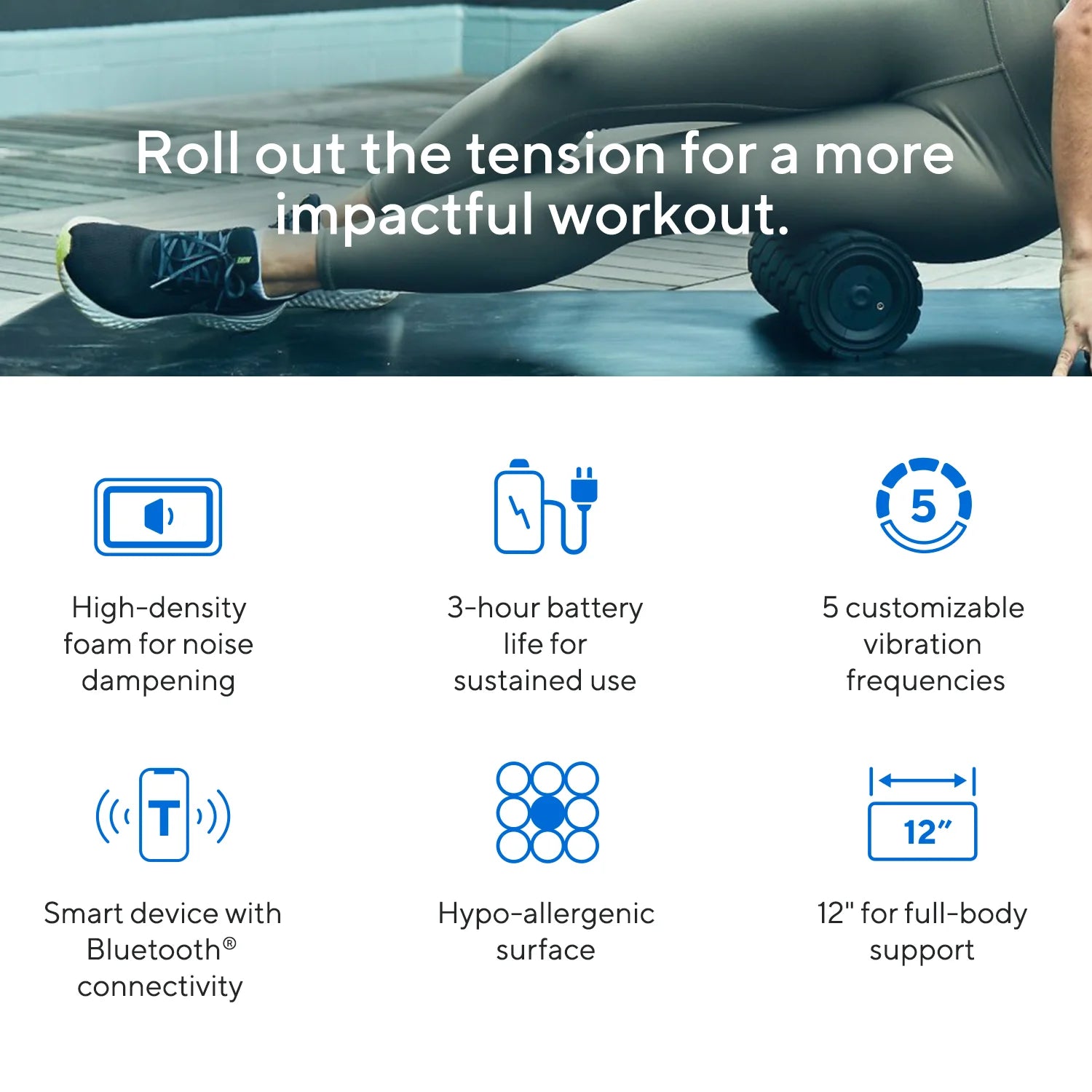Wave Roller High-Density Firm Foam Roller for Body & Large Muscles - Bluetooth Enabled