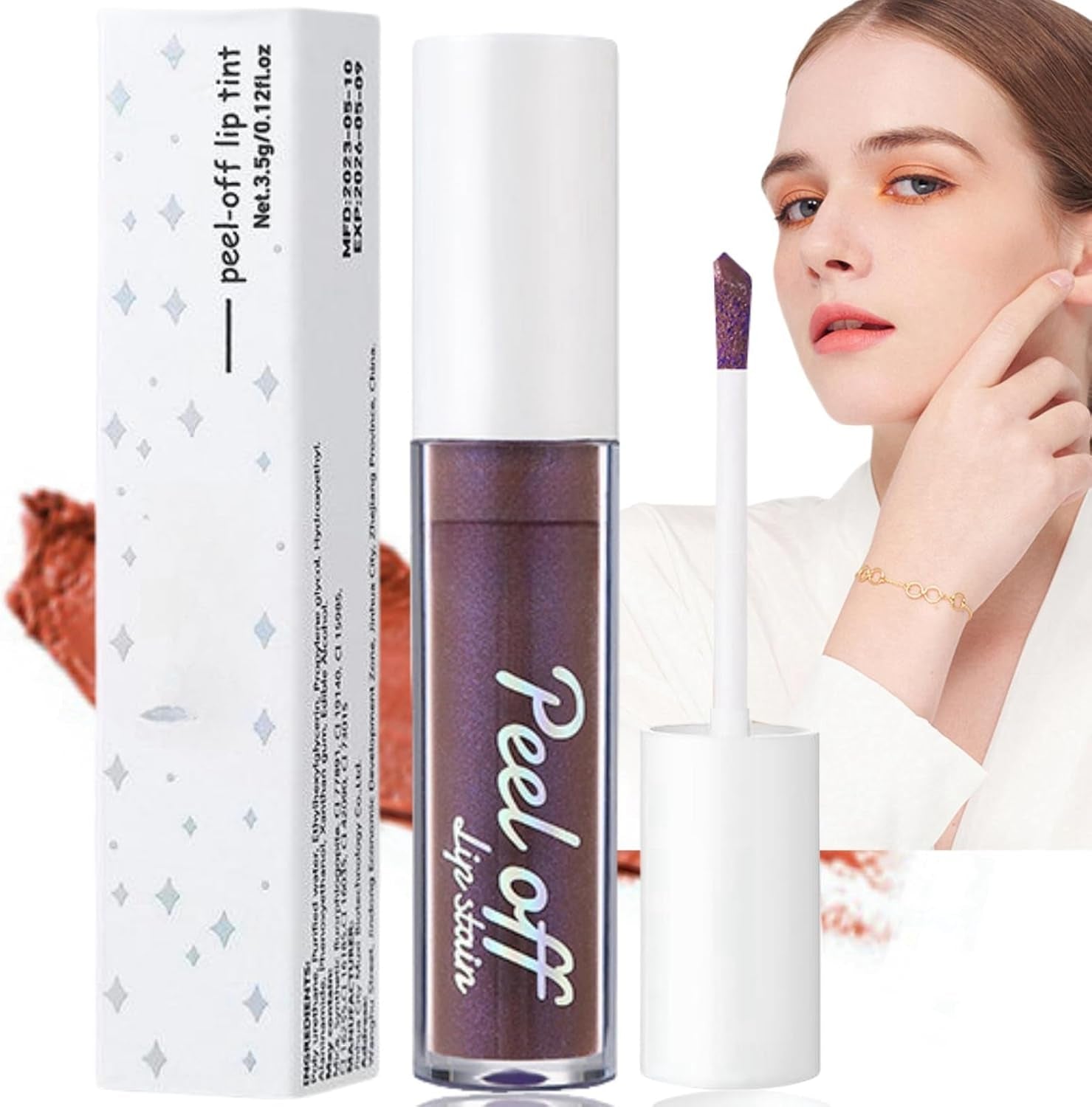 Lip Stain Peel Off,Lip Ta-Ttoo Lipstick Peel Off,Natural Based Peel off Lip Stain,Peel off Lip Tint Stain Non-Stick Cup,Long Lasting Waterproof Liquid Lip Tint,Lip Stain Lip Makeup Gift for Girls