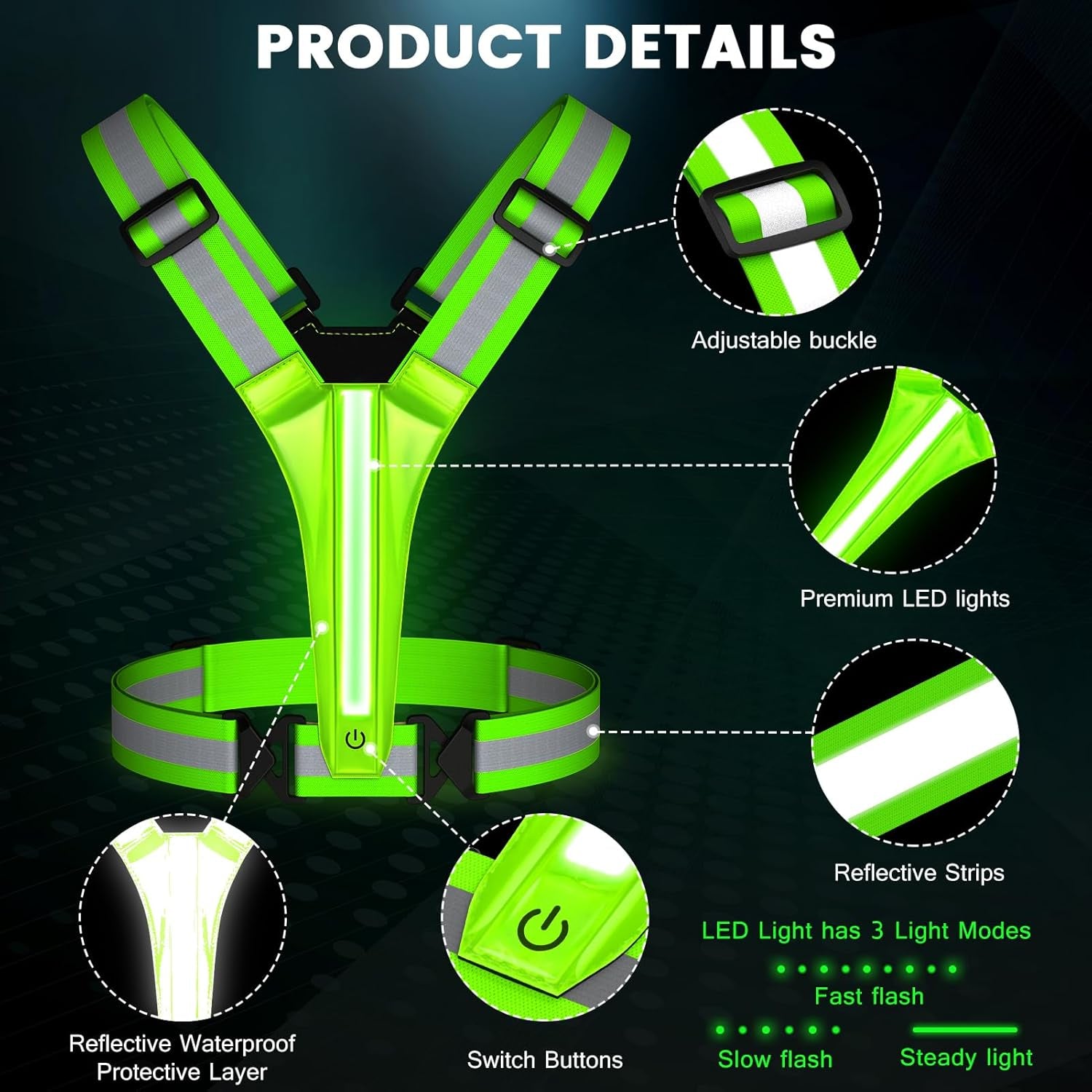LED Reflective Running Vest Gear,Light up Vest Runners Night Walking USB Recharg