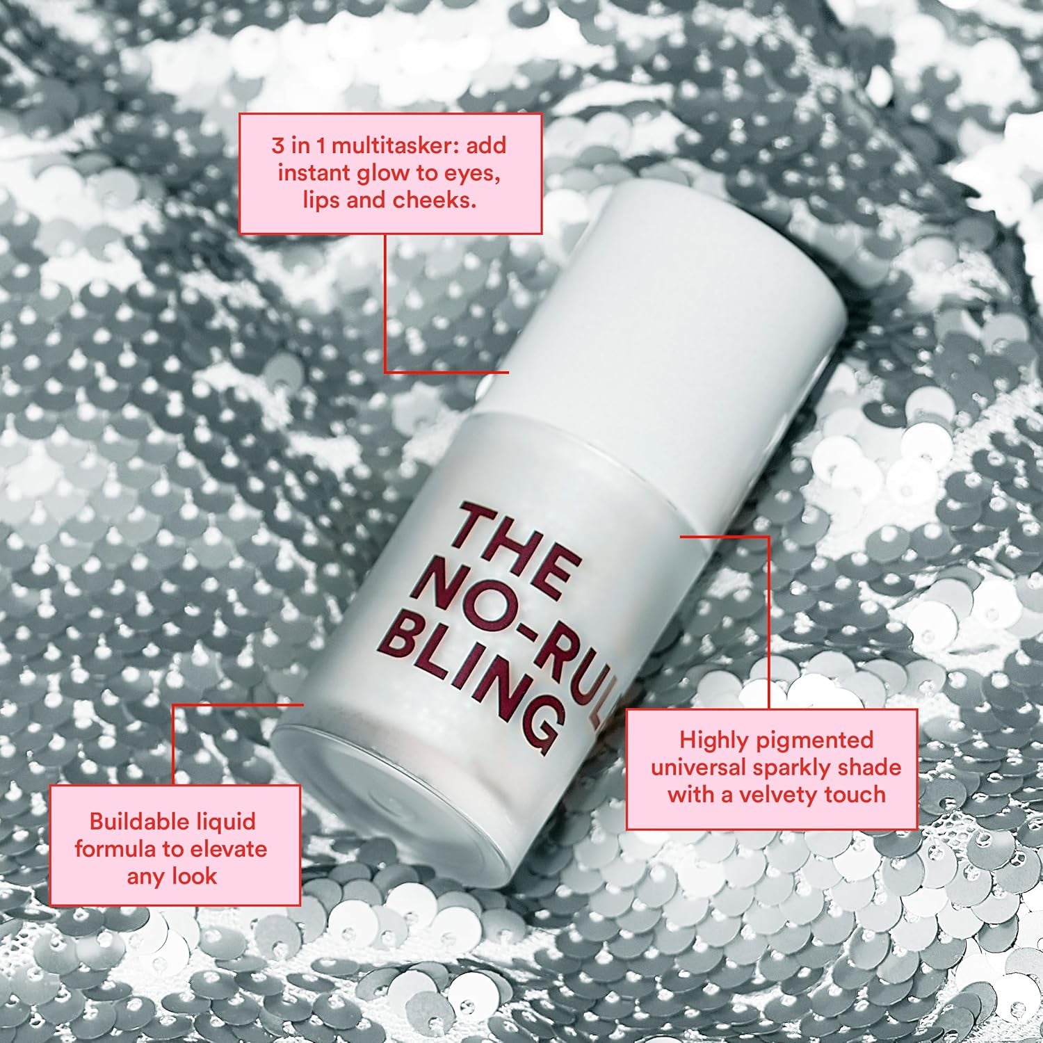 MAKEUP - the No-Rules Bling - Sparkly Liquid-Cream Highlighter - 3 in 1 for Cheeks Lips and Eyes - Highly Pigmented