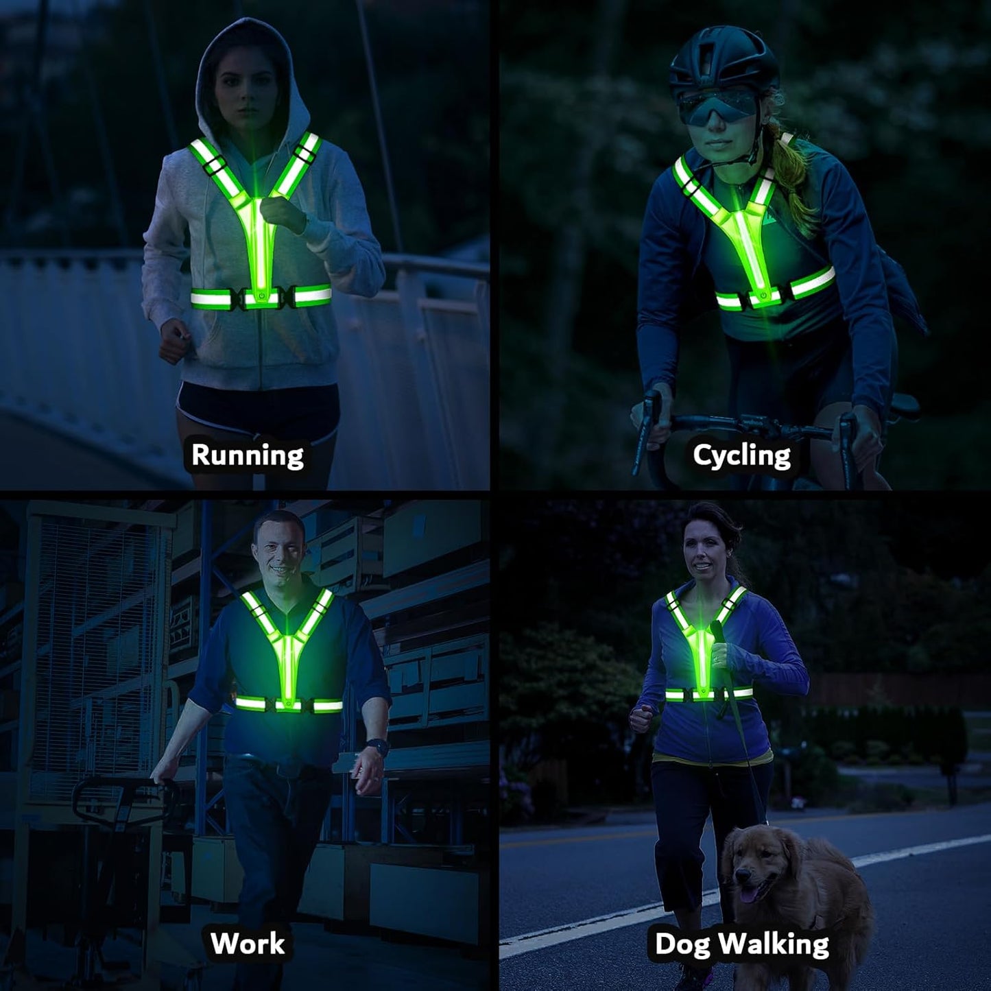 LED Reflective Running Vest Gear,Light up Vest Runners Night Walking USB Recharg