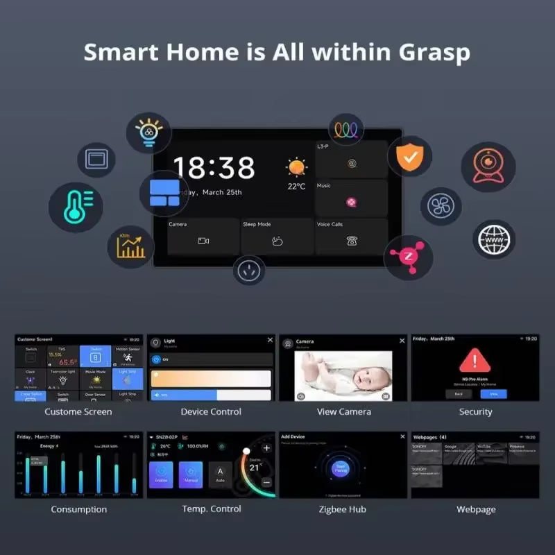 Nspanel Pro 120 Smart Home Control Panel Touch Screen Zigbee 3.0 Gateway Voice Control via Alexa Google Matter E-Wlink