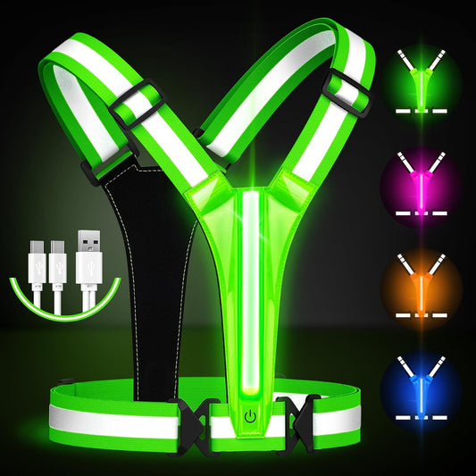LED Reflective Running Vest Gear,Light up Vest Runners Night Walking USB Recharg